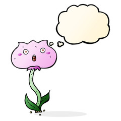 cartoon shocked flower with thought bubble