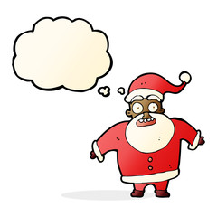 cartoon shocked santa claus with thought bubble