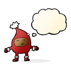 cartoon funny christmas character with thought bubble