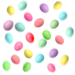 Flying easter eggs over white background