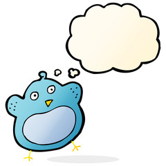 cartoon fat bird with thought bubble