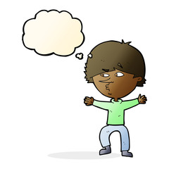 cartoon suspicious man with thought bubble