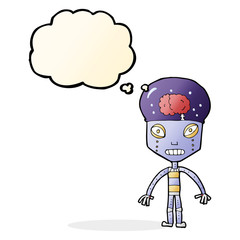 cartoon weird robot with thought bubble