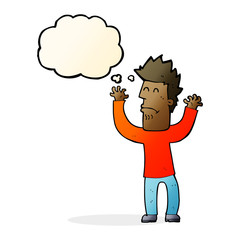 cartoon stressed man with thought bubble