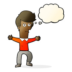 cartoon startled man with thought bubble