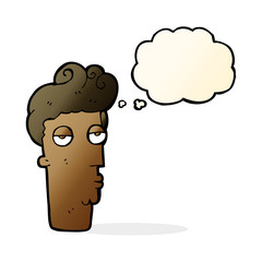 cartoon bored man's face with thought bubble