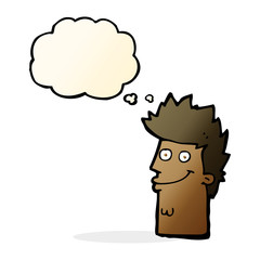 cartoon happy man face with thought bubble