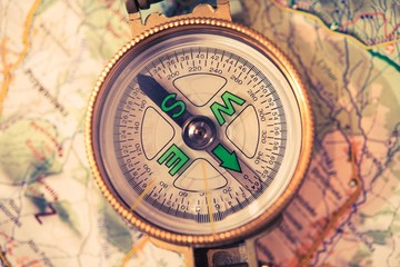 Fototapeta na wymiar Compass and Map