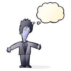 cartoon vampire man with thought bubble