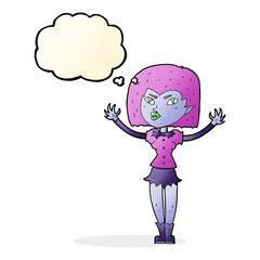 cartoon vampire girl with thought bubble