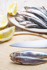 Delicious, raw fish on the wooden table