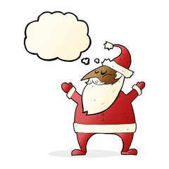 cartoon santa claus with thought bubble