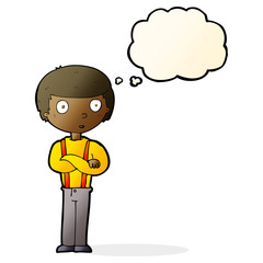 cartoon staring boy with thought bubble