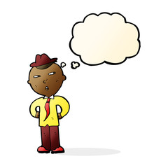 cartoon man wearing hat with thought bubble