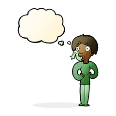 cartoon woman sticking out tongue with thought bubble