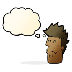 cartoon man feeling sick with thought bubble