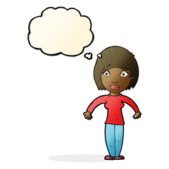 cartoon surprised woman with thought bubble