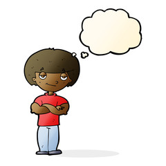 cartoon smug looking man with thought bubble