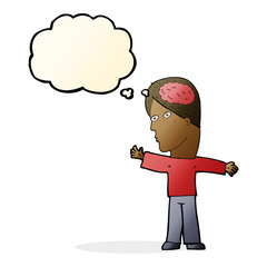 cartoon man with brain with thought bubble
