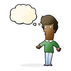 cartoon startled man with thought bubble