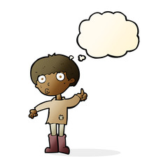 cartoon boy asking question with thought bubble