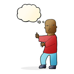 cartoon tough man  with thought bubble