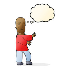 cartoon tough man  with thought bubble