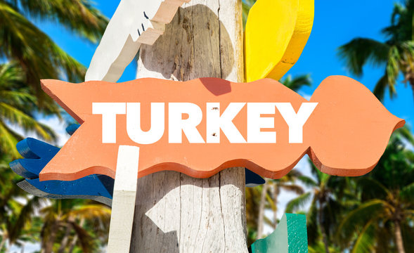 Turkey welcome sign with palm trees