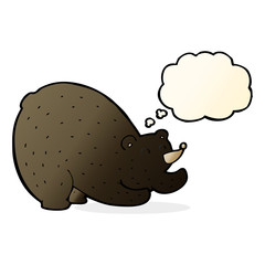 cartoon stretching black bear with thought bubble