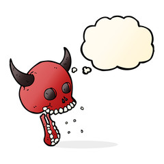 cartoon spooky skull with thought bubble