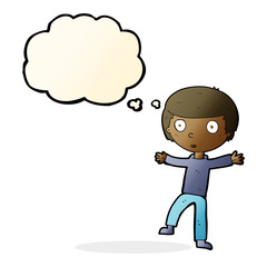 cartoon startled boy with thought bubble