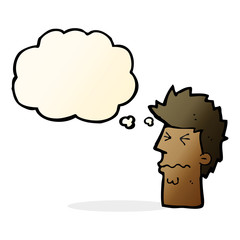 cartoon stressed out face with thought bubble