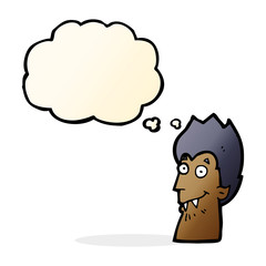 cartoon vampire head with thought bubble