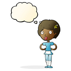 cartoon woman in french maid outfit with thought bubble