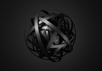 Abstract 3d rendering of sphere with rings in empty space. Futuristic shape. Surrealistic background.