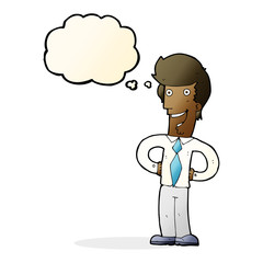 cartoon happy man with thought bubble