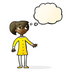 cartoon worried girl with thought bubble