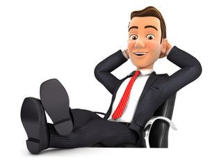 3d businessman relaxing with feet up on his desk