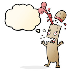 cartoon undercooked sausage with thought bubble