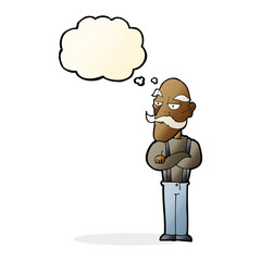 cartoon bored old man with thought bubble