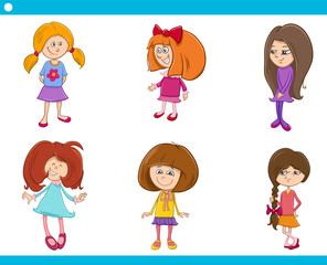kid girls characters cartoon set