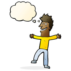 cartoon happy man with thought bubble