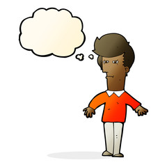 cartoon suspicious man with thought bubble