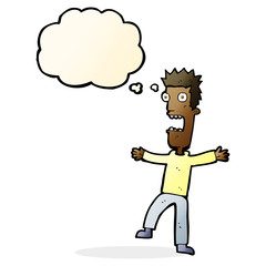 cartoon terrified man with thought bubble