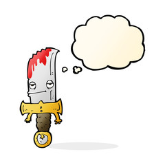 bloody knife cartoon character with thought bubble
