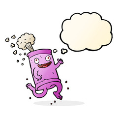 cartoon crazy soda can with thought bubble