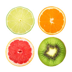 Slices of lime,orange, grapefruit and kiwi