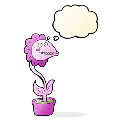 cartoon monster plant with thought bubble