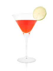 Cosmopolitan cocktail with lime on white background
