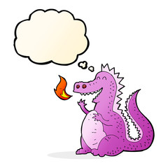 cartoon fire breathing dragon with thought bubble